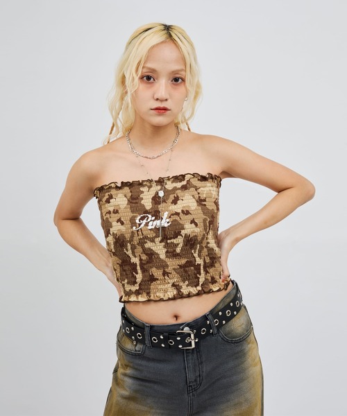 チューブトップ ベアトップ atmos pink Camouflage Shirring Baretop / アトモス ピンク カモフラージュシャーリ atmos pink Camouflage Shirring Baretop / アトモス ピンク