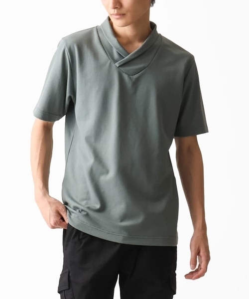 MK MICHEL KLEIN HOMME （エムケーミッシェルクランオム）の「【洗える】ショールカラーTシャツ（Tシャツ/カットソー・メンズ・ホワイト/カーキ・51/48/46）」の2枚目の写真