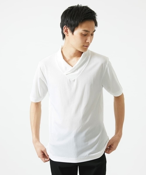 MK MICHEL KLEIN HOMME （エムケーミッシェルクランオム）の「【洗える】ショールカラーTシャツ（Tシャツ/カットソー・メンズ・ホワイト/カーキ・51/48/46）」の11枚目の写真