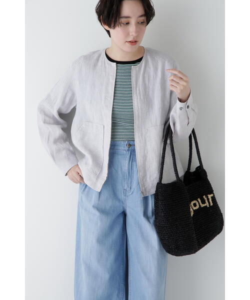 human woman（ヒューマンウーマン）の「◆ハードマンリネンノーカラージップブルゾン（ブルゾン・レディース・ライトグリーン/ベージュ系その他2/ネイビー・MEDIUM）」の9枚目の写真