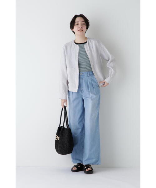 human woman（ヒューマンウーマン）の「◆ハードマンリネンノーカラージップブルゾン（ブルゾン・レディース・ライトグリーン/ベージュ系その他2/ネイビー・MEDIUM）」の10枚目の写真