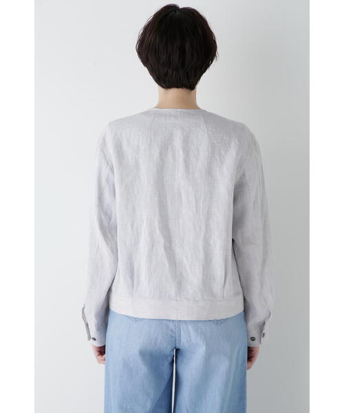 human woman（ヒューマンウーマン）の「◆ハードマンリネンノーカラージップブルゾン（ブルゾン・レディース・ライトグリーン/ベージュ系その他2/ネイビー・MEDIUM）」の5枚目の写真