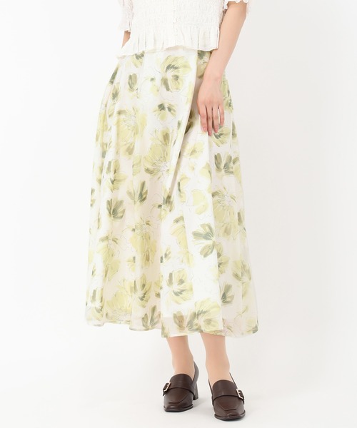 セール】2025春夏 水彩フラワーラメシフォンスカート（スカート