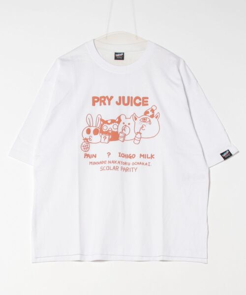 ScoLar Parity（スカラーパリティ）の「351115：JUICE柄発泡プリントTシャツ（Tシャツ/カットソー・メンズ・オフホワイト/チャコールグレー/グリーン/サックスブルー・M）」の2枚目の写真