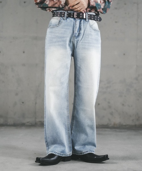 Shoowtime(ショウタイム)の「Vintage Wash Straight Denim Pants / ビンテージウォッシュストレートデニムパンツ(デニムパンツ・メンズ・ライトブルー/ブルー系/ブラック系・X-LARGE/LARGE/MEDIUM/SMALL)」の1枚目の写真