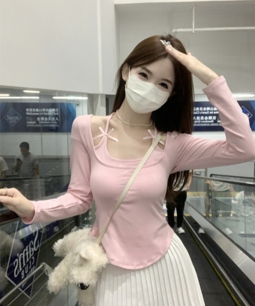 gossip!ロサンゼルス(ゴシップロサンゼルス)の「Y2K風 リボン付きホルターネックレイヤード(カップ付き)(シャツ/ブラウス・レディース・ホワイト/ピンク/アイボリー/ブラック・FREE)」の12枚目の写真