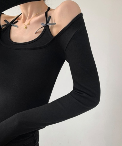 gossip!ロサンゼルス(ゴシップロサンゼルス)の「Y2K風 リボン付きホルターネックレイヤード(カップ付き)(シャツ/ブラウス・レディース・ホワイト/ピンク/アイボリー/ブラック・FREE)」の15枚目の写真