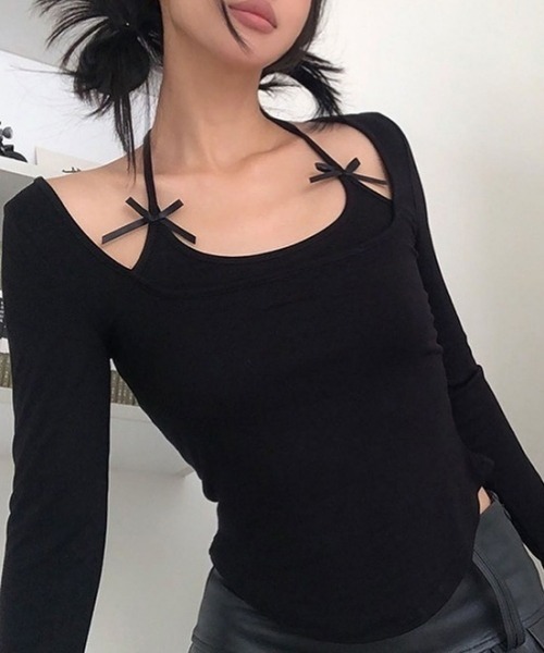 gossip!ロサンゼルス(ゴシップロサンゼルス)の「Y2K風 リボン付きホルターネックレイヤード(カップ付き)(シャツ/ブラウス・レディース・ホワイト/ピンク/アイボリー/ブラック・FREE)」の18枚目の写真
