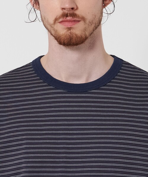 Steven Alan（スティーブンアラン）の「＜Steven Alan＞ オーガニックコットン ボーダー ショートスリーブ Tシャツ NARROW（Tシャツ/カットソー・メンズ・ブラウン/ロイヤルブルー/ネイビー/ブラック/オフホワイト・S/M/L/XL）」の18枚目の写真