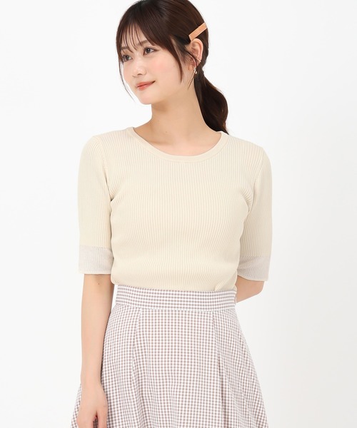 MISCH MASCH(ミッシュマッシュ)の「袖配色シアーリブニット(ニット/セーター・レディース・ブラック/ブルー/ホワイト/ベージュ・フリ-)」の11枚目の写真