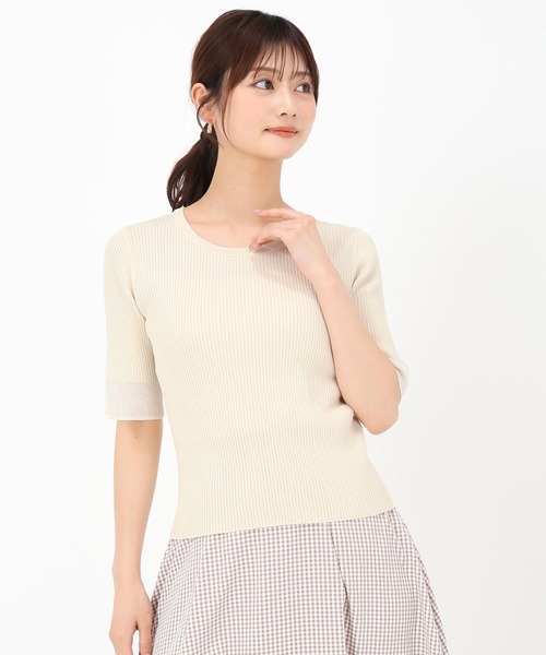 MISCH MASCH(ミッシュマッシュ)の「袖配色シアーリブニット(ニット/セーター・レディース・ブラック/ブルー/ホワイト/ベージュ・フリ-)」の19枚目の写真