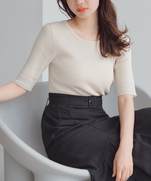 MISCH MASCH(ミッシュマッシュ)の「袖配色シアーリブニット(ニット/セーター・レディース・ブラック/ブルー/ホワイト/ベージュ・フリ-)」の10枚目の写真
