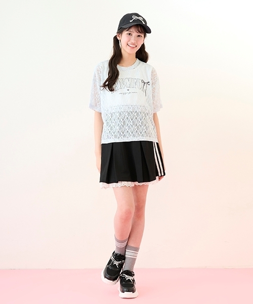 美品メゾピアノ 総レース編みカーディガンとスカートセット