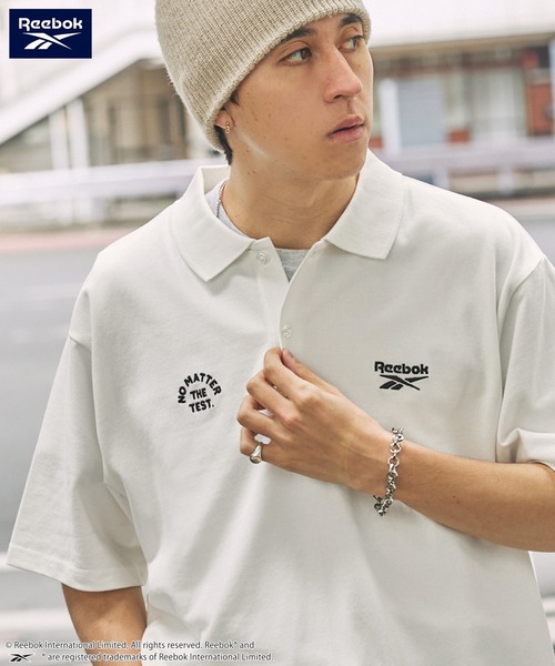 Reebok/リーボック 別注 ダブルロゴ刺繍 ビッグシルエット 鹿の子半袖