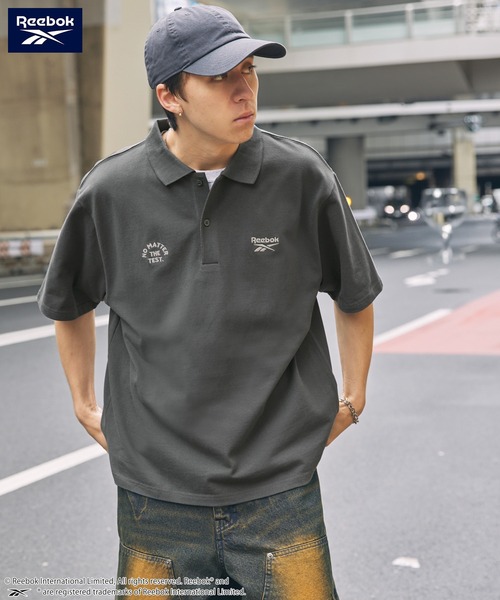 Reebok/リーボック 別注 ダブルロゴ刺繍 ビッグシルエット 鹿の子半袖