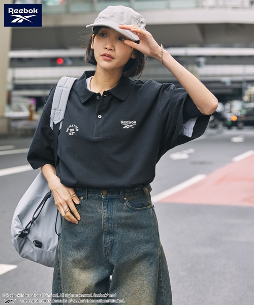 Reebok/リーボック 別注 ダブルロゴ刺繍 ビッグシルエット 鹿の子半袖