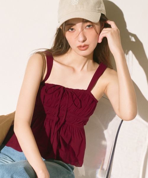 SNIDEL（スナイデル）の「コットンキャミブラウス（シャツ/ブラウス・レディース・ホワイト/レッド/ブラック・FREE）」の3枚目の写真