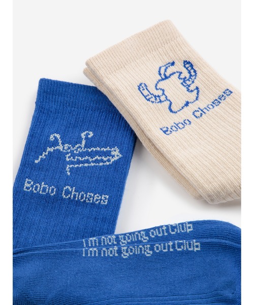 BOBO CHOSES(ボボショーズ)の「Happy Worm & Reading crocodile long socks pack(ソックス/靴下・キッズ・ブルー・23-25/26-28/29-31)」の1枚目の写真