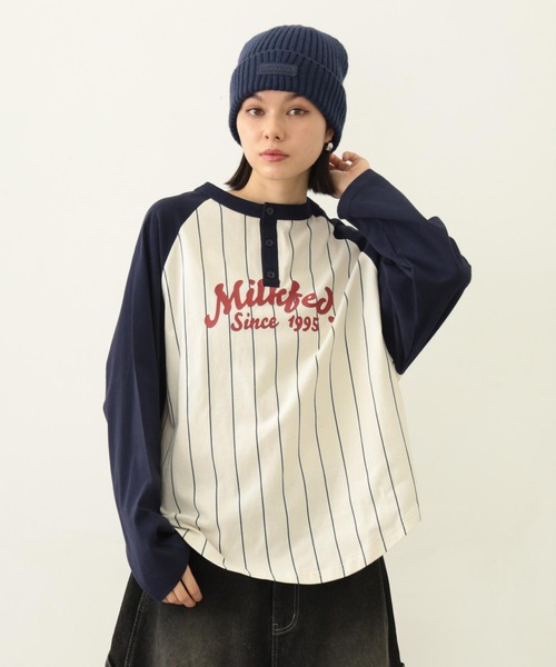 MILKFED.（ミルクフェド）の「STRIPED B/B TEE（Tシャツ/カットソー・レディース・アッシュ/ブラック/ネイビー・ONE SIZE）」の2枚目の写真