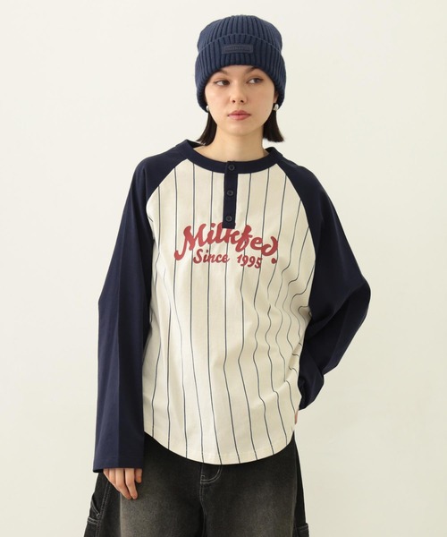 MILKFED.（ミルクフェド）の「STRIPED B/B TEE（Tシャツ/カットソー・レディース・アッシュ/ブラック/ネイビー・ONE SIZE）」の4枚目の写真