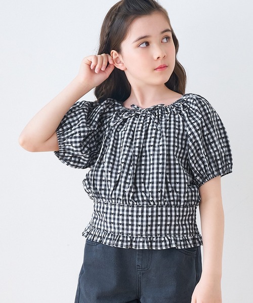 coca(coca)(コカ)の「【WEB限定セール】キッズ ハートギンガムブラウス(シャツ/ブラウス・キッズ・ブラック/レッド・120/130/140/150)」の6枚目の写真