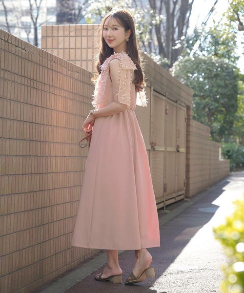 肩リボン ノースリーブ ファスナー ワンピース le reve vaniller