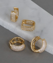 金属アレルギー対応 ラウンド/スクエアジルコニアフープピアス