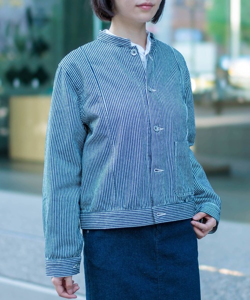 D.M.G.（ドミンゴ）の「[D.M.G / ディーエムジー] ヒッコリーデニム アーモンドジャケット（デニムジャケット・レディース・ブルー系その他・3/2）」の3枚目の写真