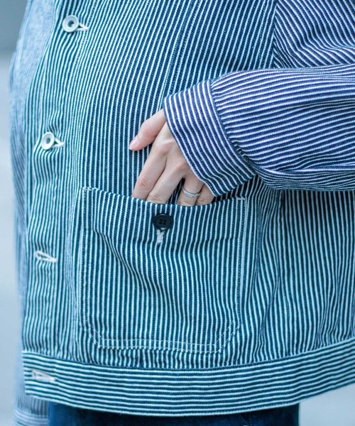 D.M.G.（ドミンゴ）の「[D.M.G / ディーエムジー] ヒッコリーデニム アーモンドジャケット（デニムジャケット・レディース・ブルー系その他・3/2）」の12枚目の写真