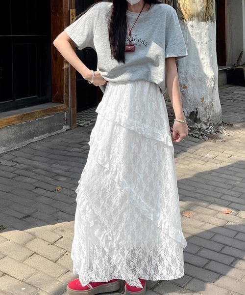 レース ロングスカート カジュアル ティアードスカート 素敵 白 楽天市場】スカート ティアードスカート ロングスカート レース