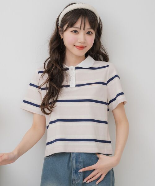 tシャツ マルチボーダーポロシャツ レディース SOLLON. ポロシャツ ポロ ワイドマルチボーダー半袖ラガーシャツ