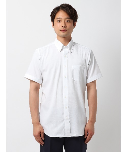 SUIT SQUARE（スーツスクエア）の「最高シャツ 半袖ワイシャツ ノンアイロンストレッチ ボタンダウンカラー BASIC ドレスシャツ（ビジネスシャツ・メンズ・ネイビー系/ブルー系2/ブルー系1/ホワイト系・S/M/L/LL）」の12枚目の写真