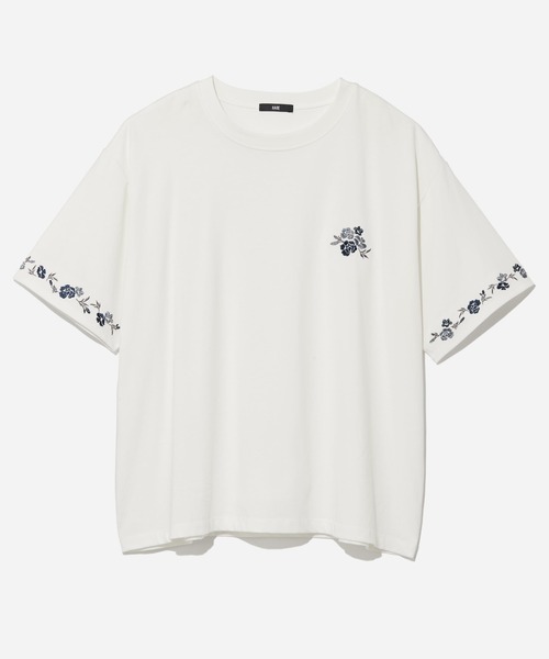 HARE(ハレ)の「フラワーシシュウカットソー(HARE)(Tシャツ/カットソー・メンズ・ホワイト/ブラック/ブラウン・SMALL/MEDIUM)」の2枚目の写真