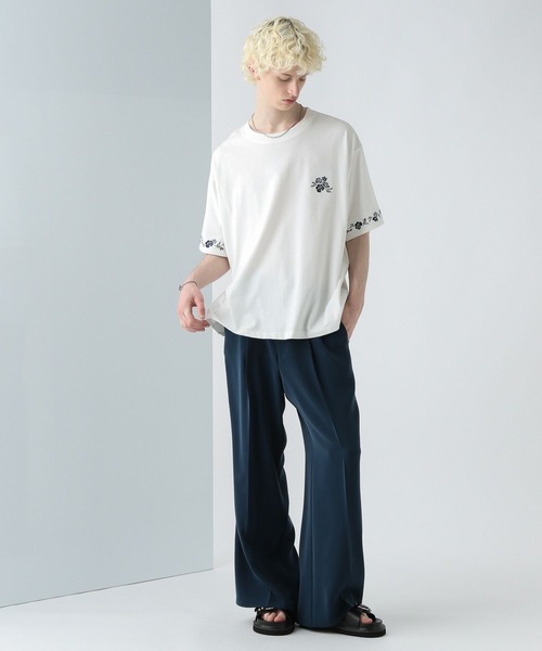 HARE(ハレ)の「フラワーシシュウカットソー(HARE)(Tシャツ/カットソー・メンズ・ホワイト/ブラック/ブラウン・SMALL/MEDIUM)」の9枚目の写真