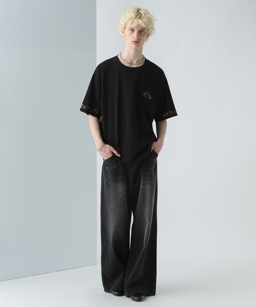 HARE(ハレ)の「フラワーシシュウカットソー(HARE)(Tシャツ/カットソー・メンズ・ホワイト/ブラック/ブラウン・SMALL/MEDIUM)」の11枚目の写真