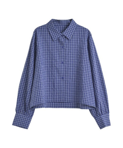 ブラウス シャツ チェック柄クロップドシャツ レディース セール】無地orチェック柄クロップドシャツ（シャツ/ブラウス