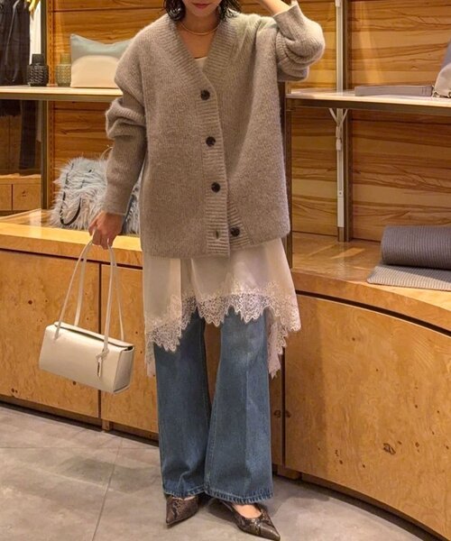 【新品】ガラルダギャランテ　ファーVネックカーディガン　モカ 新品】ガラルダギャランテ ファーVネックカーディガン モカ