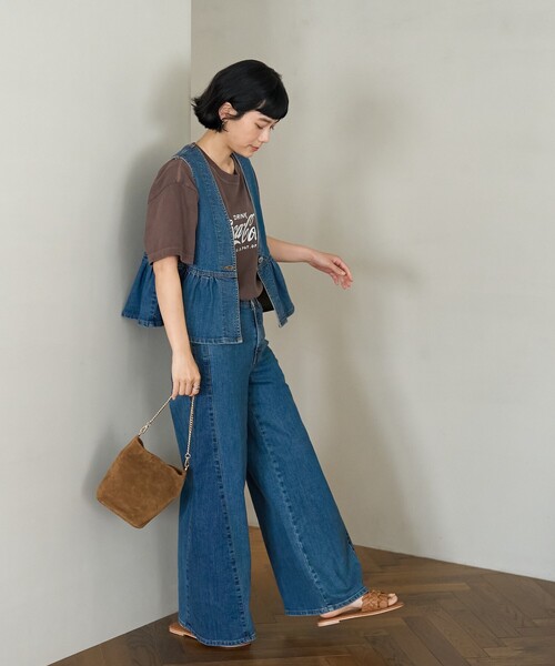 FREAK'S STORE（フリークスストア）の「SOMETHING/サムシング 別注 SIDE PANEL BAGGY/サイドパネルバギー/バギーデニム/ワイドデニム（デニムパンツ・レディース・サックスブルー/ネイビー・SMALL/MEDIUM）」の16枚目の写真