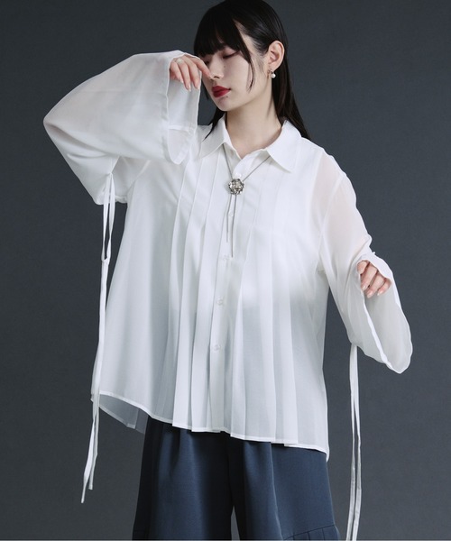 コードスリーブプリーツシアーシャツ（シャツ/ブラウス）｜Ellno Loset