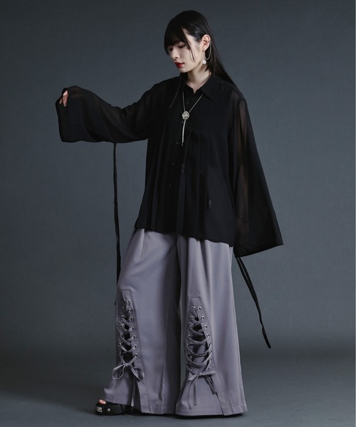 Ellno Loset(エルノロゼット)の「コードスリーブプリーツシアーシャツ(シャツ/ブラウス・メンズ・オフホワイト/ブルー/ブラック・SMALL/MEDIUM/LARGE)」の11枚目の写真