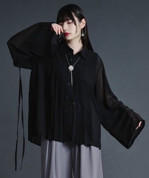 Ellno Loset(エルノロゼット)の「コードスリーブプリーツシアーシャツ(シャツ/ブラウス・メンズ・オフホワイト/ブルー/ブラック・SMALL/MEDIUM/LARGE)」の5枚目の写真