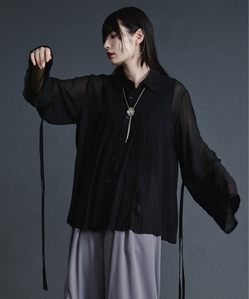 Ellno Loset(エルノロゼット)の「コードスリーブプリーツシアーシャツ(シャツ/ブラウス・メンズ・オフホワイト/ブルー/ブラック・SMALL/MEDIUM/LARGE)」の6枚目の写真