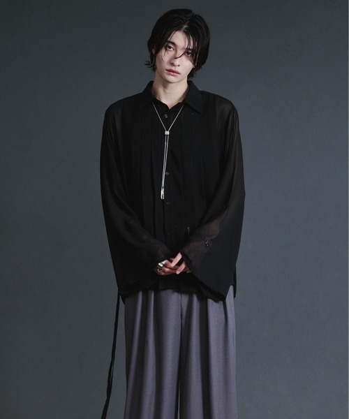 Ellno Loset(エルノロゼット)の「コードスリーブプリーツシアーシャツ(シャツ/ブラウス・メンズ・オフホワイト/ブルー/ブラック・SMALL/MEDIUM/LARGE)」の16枚目の写真
