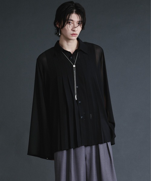 Ellno Loset(エルノロゼット)の「コードスリーブプリーツシアーシャツ(シャツ/ブラウス・メンズ・オフホワイト/ブルー/ブラック・SMALL/MEDIUM/LARGE)」の17枚目の写真