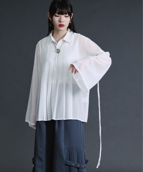 Ellno Loset(エルノロゼット)の「コードスリーブプリーツシアーシャツ(シャツ/ブラウス・メンズ・オフホワイト/ブルー/ブラック・SMALL/MEDIUM/LARGE)」の22枚目の写真