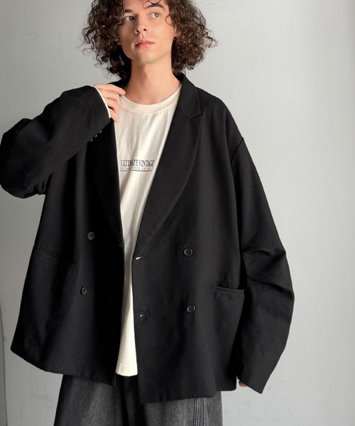 Classical Origin（クラシカルオリジン）の「【Classical Origin】「クラシックを、今の気分で羽織る。」袖タックカーブスリーブダブルテーラードオーバーサイズジャケット/Tucked curved sleeve double-breasted tailored oversized jacket（テーラードジャケット・メンズ・ブラック/グレー系その他・LARGE/MEDIUM/X-LARGE）」の3枚目の写真