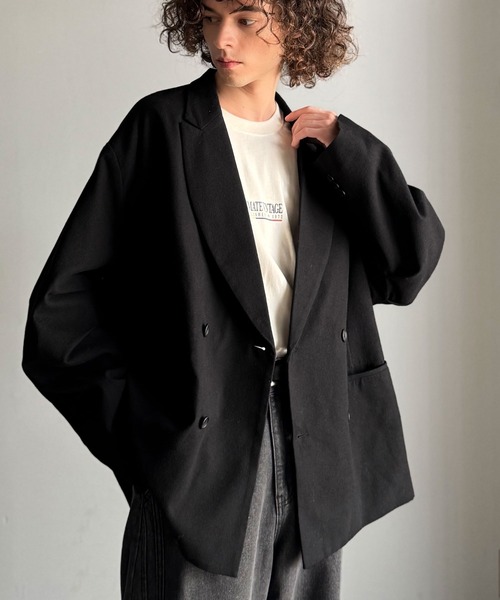 Classical Origin（クラシカルオリジン）の「【Classical Origin】「クラシックを、今の気分で羽織る。」袖タックカーブスリーブダブルテーラードオーバーサイズジャケット/Tucked curved sleeve double-breasted tailored oversized jacket（テーラードジャケット・メンズ・ブラック/グレー系その他・LARGE/MEDIUM/X-LARGE）」の4枚目の写真