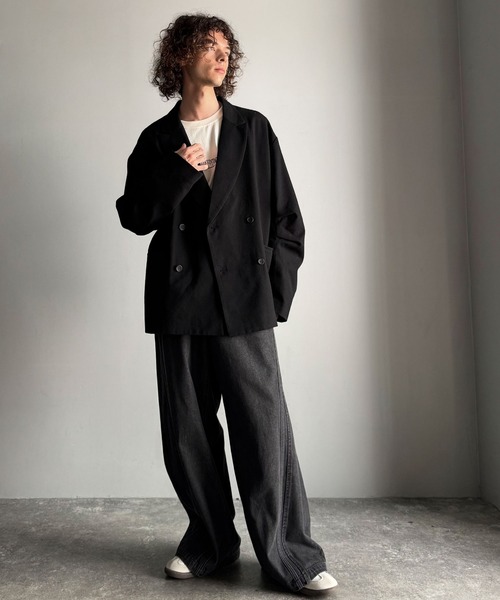 Classical Origin（クラシカルオリジン）の「【Classical Origin】「クラシックを、今の気分で羽織る。」袖タックカーブスリーブダブルテーラードオーバーサイズジャケット/Tucked curved sleeve double-breasted tailored oversized jacket（テーラードジャケット・メンズ・ブラック/グレー系その他・LARGE/MEDIUM/X-LARGE）」の6枚目の写真