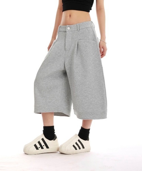 praying ハーフスウェットパンツ セール】タック入りスウェットワイドハーフパンツ（スウェット