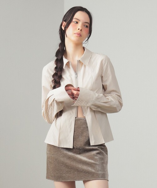 Ray BEAMS(レイビームス)の「ストライプ ジップ シャツ(シャツ/ブラウス・レディース・サックスブルー/ベージュ・ONE SIZE)」の21枚目の写真